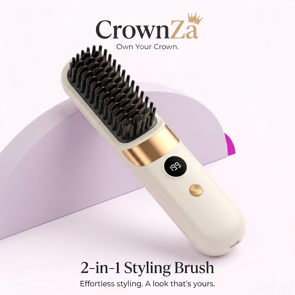 CrownZa 2-in-1 Straightening & Curling Brush