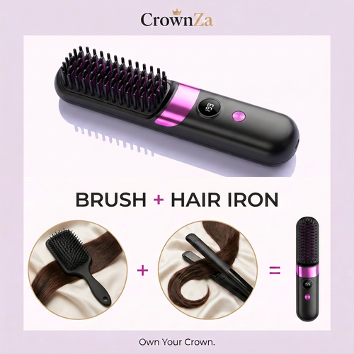CrownZa 2-in-1 Straightening & Curling Brush