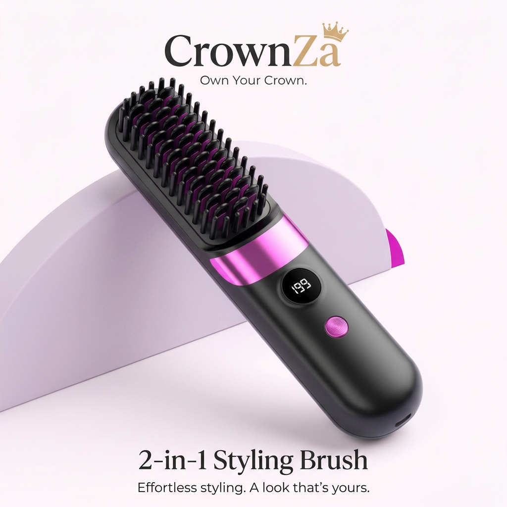 CrownZa 2-in-1 Straightening & Curling Brush
